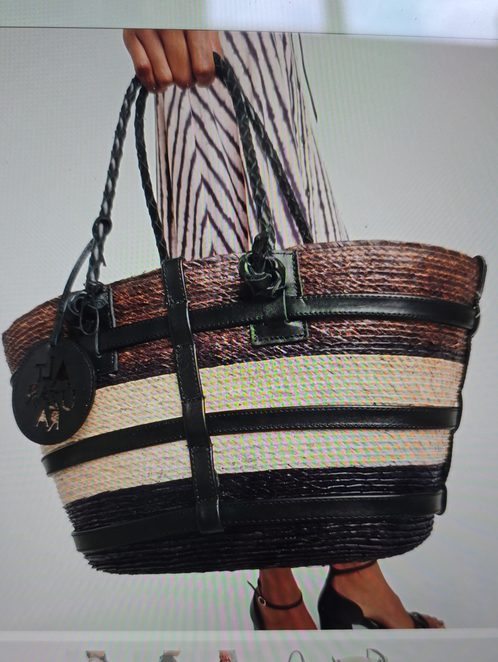 Altuzarra Watermill Striped Straw Tote in Brown, Cream & Black